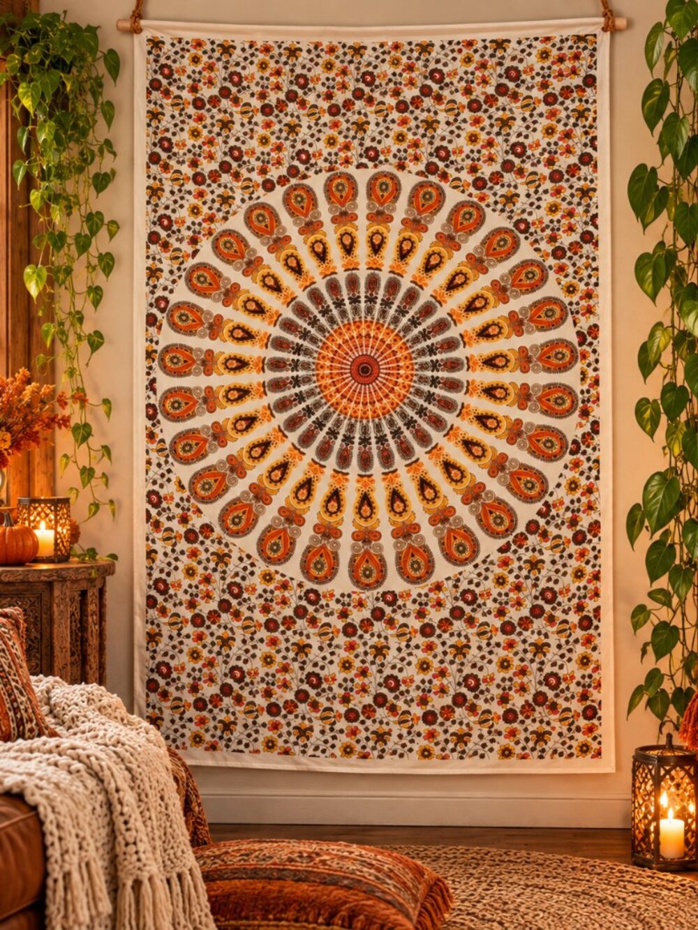 NWT Cotton Peacock Mandala Tapestry